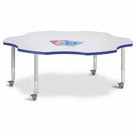 JONTI-CRAFT Berries Six Leaf Activity Table, 60 in., Mobile, Freckled Gray/Blue/Gray 6458JCM003